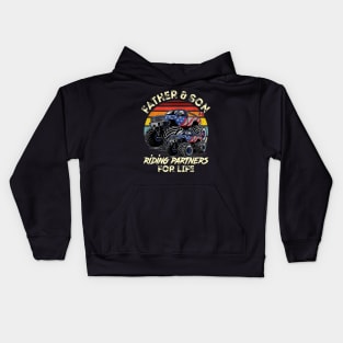Father And Son Riding Monster Truck For Life - Racing Truck Kids Hoodie